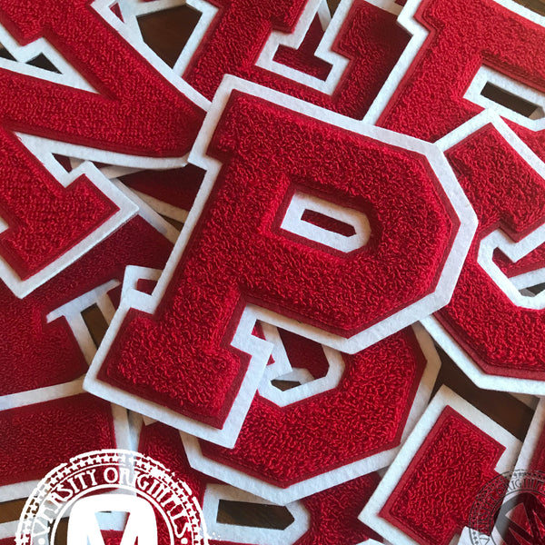 Red/White 6" Chenille Varsity Letter Patches