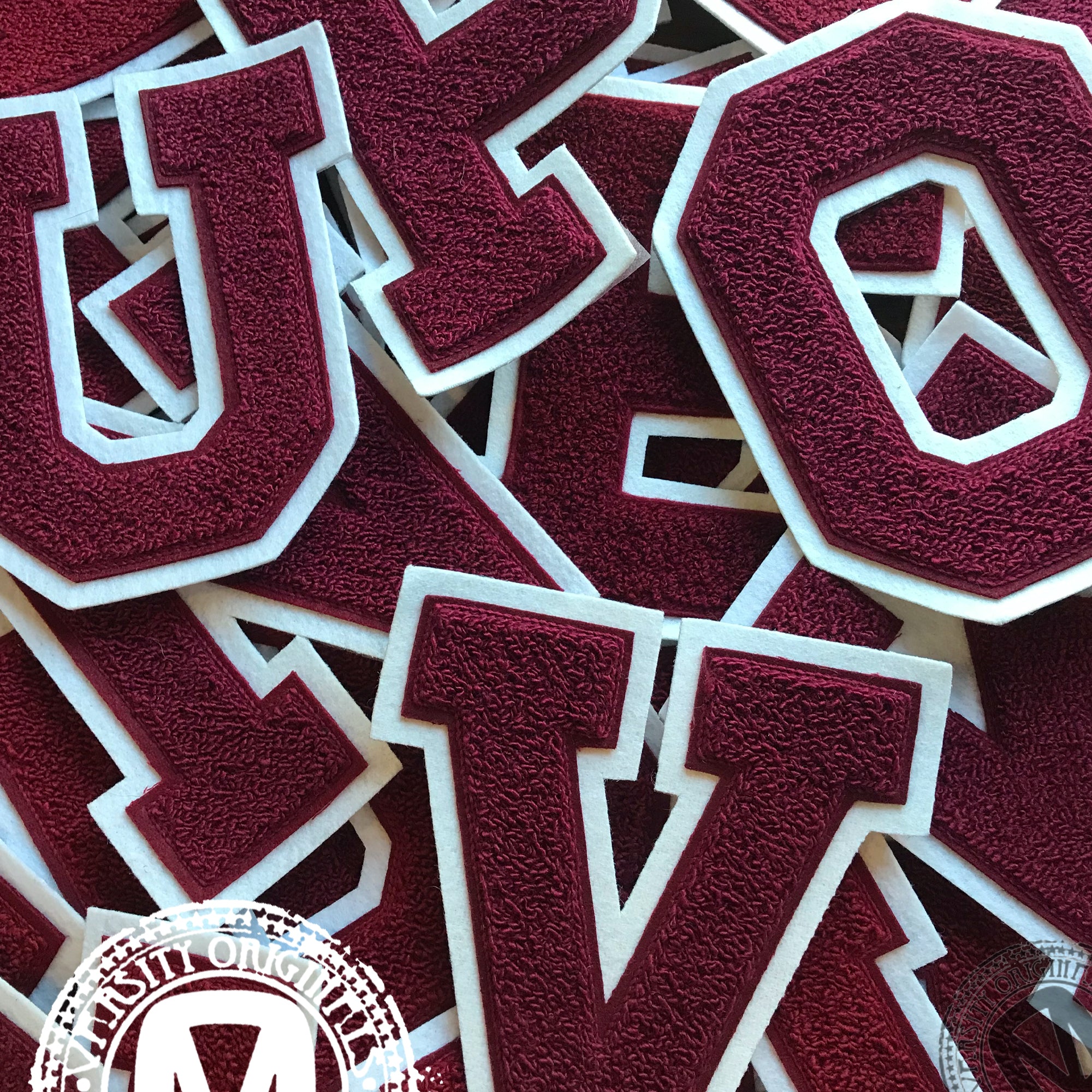 Cardinal/White 6" Chenille Varsity Letter Patches