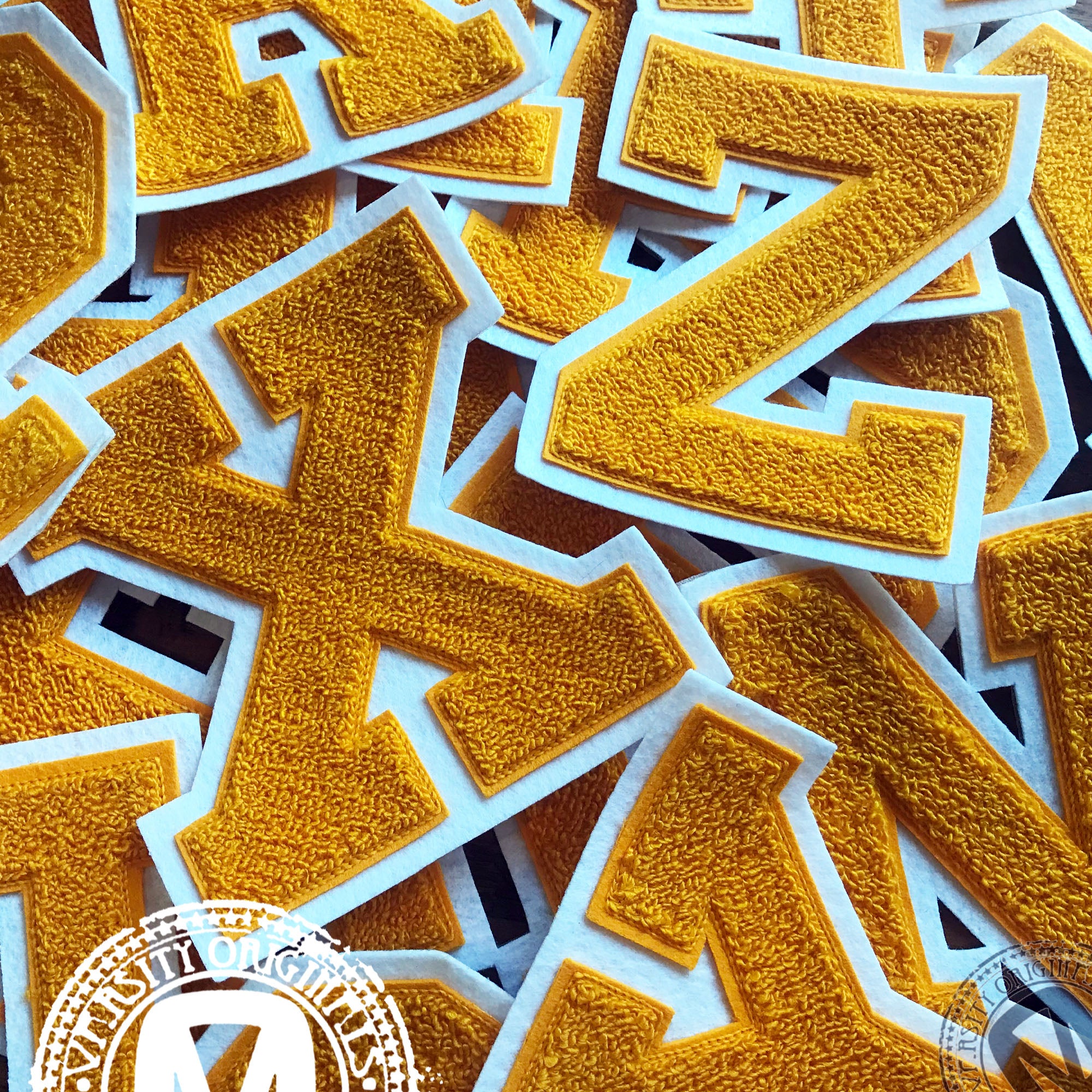 Gold/White 6" Chenille Varsity Letter Patches