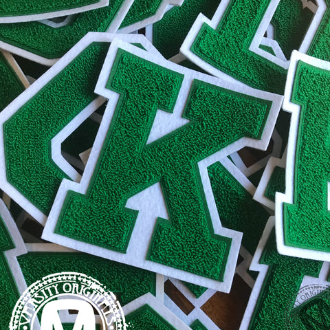 Green/White 6" Chenille Varsity Letter Patches