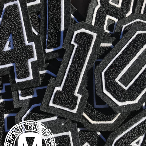 Black/White 3"  Chenille Varsity Number Patches
