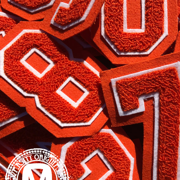 Orange/White 3" Chenille Varsity Number Patches