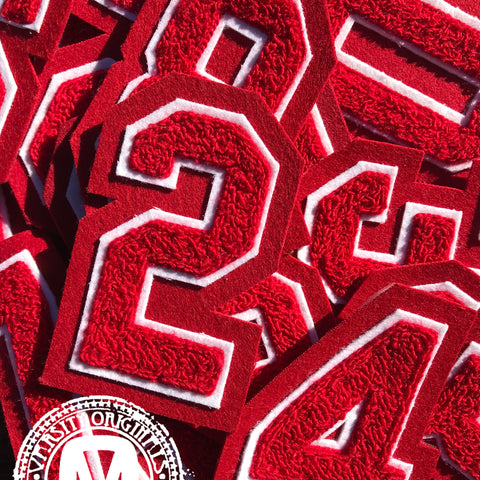Red/White 3" Chenille Varsity Number Patches